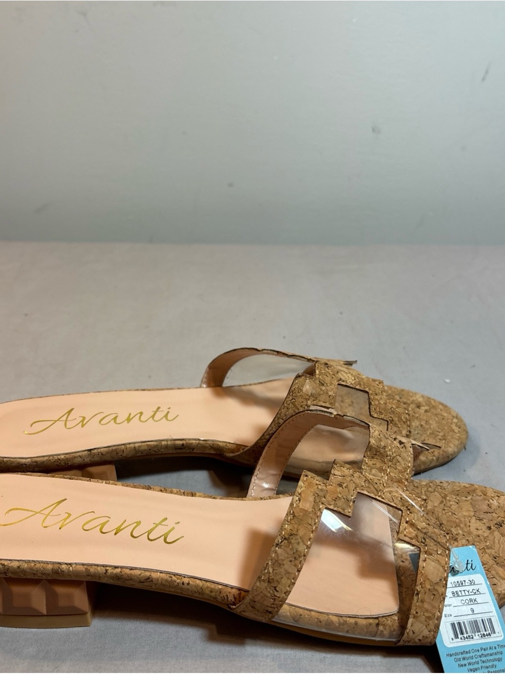 Avanti Cork-Textured Slide Mules with Clear Strap